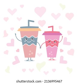 Coffee glasses cute romantic couple concept vector illustration on white background.
