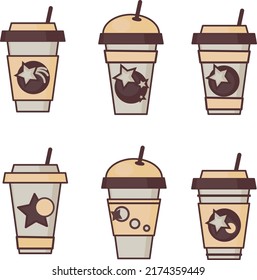 coffee glasses filled with hot latte, cappuccino, espresso