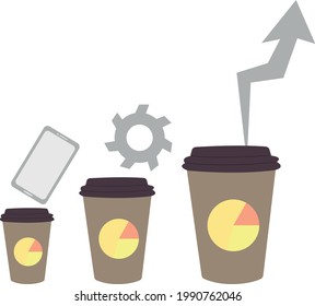 gafas de café con diagramas redondos y varios iconos de negocios