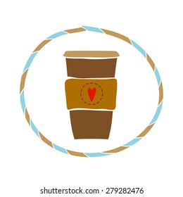 Coffee to go badge hand draw. Vector