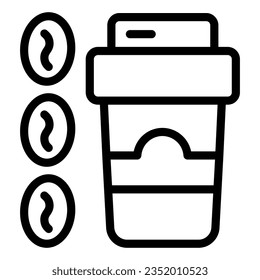 Coffee to go and beans line icon. Paper coffee cup vector illustration isolated on white. Drink outline style designed for and app. Eps 10.