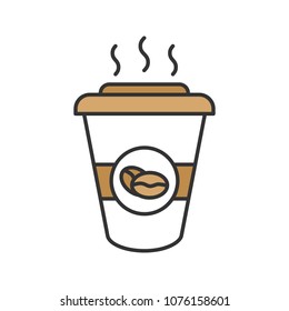Coffee to go color icon. Disposable coffee cup with lid. Isolated vector illustration