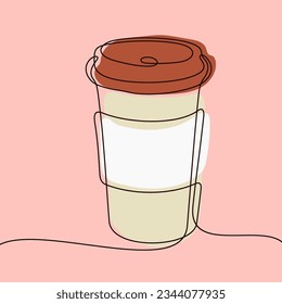 Coffee to go continuous line colourful vector illustration