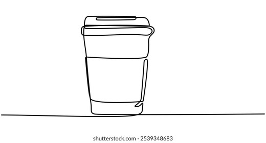 Coffee to go continuous line vector illustration, Continuous Line Drawing of Take Away Coffee Icon. Hand Drawn Symbol Vector Illustration, Сontinuous one line paper cup of coffee. Coffee to go theme.