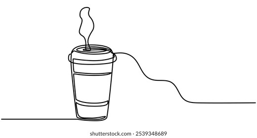 Coffee to go continuous line vector illustration, Continuous Line Drawing of Take Away Coffee Icon. Hand Drawn Symbol Vector Illustration, Сontinuous one line paper cup of coffee. Coffee to go theme.