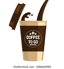 Coffee To Go Cup Cartoon Flat Illustration. Pouring Coffee Into A Cup Isolated On White Background. Hot Invigorating Drink. Decorative Element For Menu, Advertising, Flyer And Poster Design.