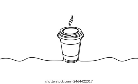 Coffee to go. Cup of coffee Continuous one line drawing. Line sketch vector illustration