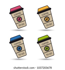Coffee To Go Cup - Editable Colorful Vector Collection - Isolated On White Background