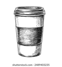 Coffee to go cup hand drawn vintage vector sketch drawing