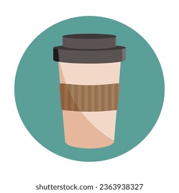 Coffee to go cup. Hot drink, takeaway, latte, americano, espresso, cappuccino, paper cup. Cafe sticker. Vector flat design.