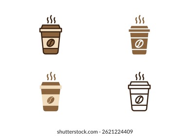 Coffee To Go Cup Icons – Minimalist Vector Set in Flat, Solid, and Outline Style