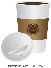 Coffee To Go Cup with Open Lid and Sleeve Illustration Isolated on White Background Vector