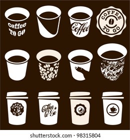 Coffee to go cup set. Coffee cup vector sign, icons. Coffee labels and badges design.