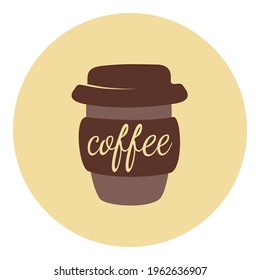 Coffee to go cup vector illustration. ake away cover in warm colors for social media. 