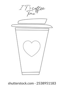 Coffee to go cup. Vector illustration of line art of take away cup isolated on white background