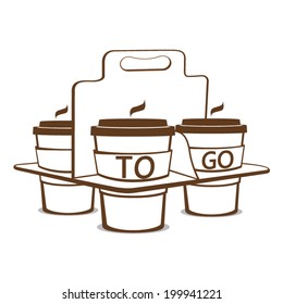 Coffee to go, coffee cups  with carry tray isolated on white background. Vector illustration