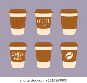 Coffee to go cups. Different take away paper coffee cup. Mockup template for Cafe, Restaurant brand identity design.