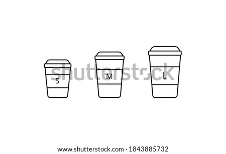 Coffee to go different sizes, S M L sizes coffee cup simple thin line icon vector illustration