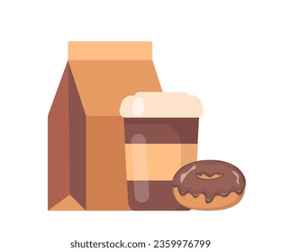 Coffee to go and donut. Vector illustration for discount voucher, flyer, cafe menu, advertising poster