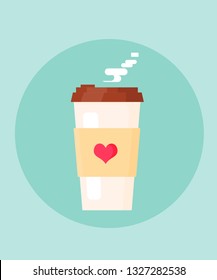 Coffee to go flat icon. Paper coffee cup icon for web and graphic design. Hot drink. Vector illustration.