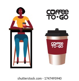 coffee to go. girl drinking coffee in a coffee shop. beauty.