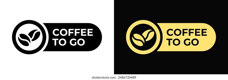 Coffee to go icon. Coffee to go vector illustration. Take away beans label emblem, badge, sign, symbol, stamp or seal for product packaging isolated.