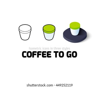 Coffee to Go icon, vector symbol in flat, outline and isometric style