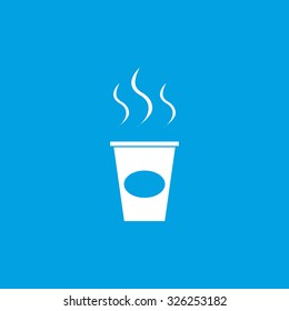 Coffee to go icon, white simple image isolated on blue background