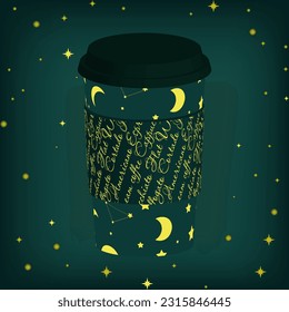 Coffee to go illustration, moon coffee vector mock up