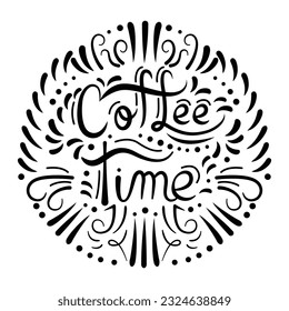 Coffee to go lettering for disposable cup. Lettering emblem quotes text. Hot street drink trendy, graffiti style