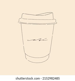 Ilustración del café para ir en línea. taza simple de papel café con texto manuscrito en café