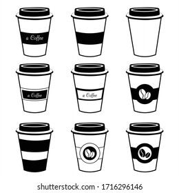 Coffee to go paper cups hand drawn vector illustration. Hot drinks take away concept