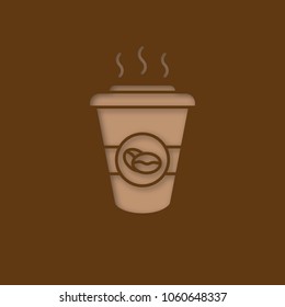 Coffee to go paper cut out icon. Disposable coffee cup with lid. Coffee house sign. Vector silhouette isolated illustration
