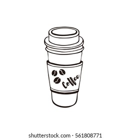 Coffee to go symbol isolated on white background. Cafe cup with lid. Line art style.