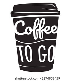 Coffee to go. Take away coffee. Paper takeaway cup with plastic lid line vector silhouette  illustration on white background for poster, coffee shop design. 