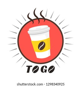 Coffee to go. Take-out coffee cup and beans. Vector illustration.