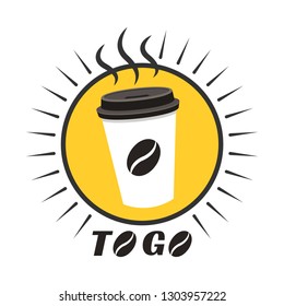 Coffee to go. Take-out coffee cup and beans. Vector illustration.