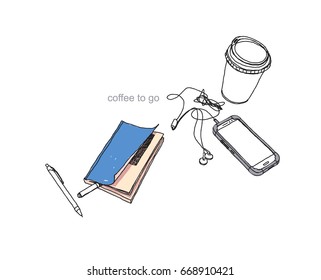 coffee to go. Vector hand-drawn sketch.