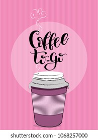 Coffee to go vector illustration with hot coffee cup take away