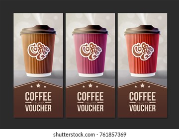 Coffee to Go Vouchers Grey Bokeh Background. Vector EPS10