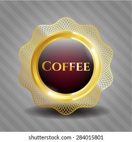 Emblema brillante de oro de café