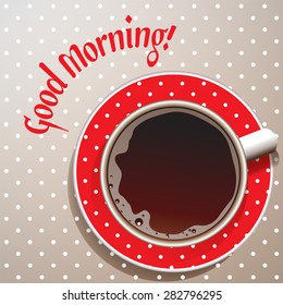 Coffee. Good Morning. Realistic white cup of coffee. Hand drawn coffee with ornate paint background. Vector illustration 10 EPS