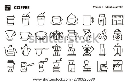 Coffee and coffee goods line icon set. Vector editable stroke icon.