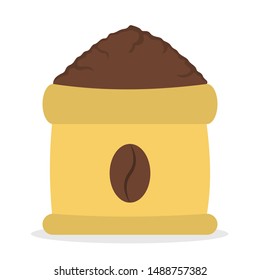 Coffee grain in the bag. Bean in sack. Aroma seed for espresso and capuccino making. Isolated vector illustration in flat style