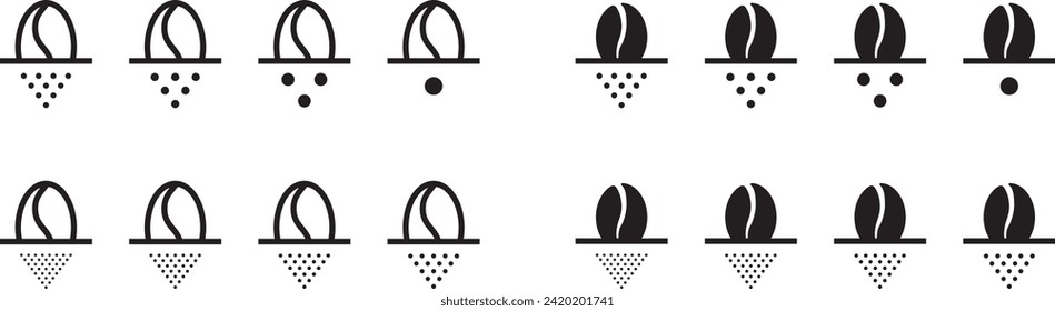 Icono de Grinding Size de grano de café , Ilustración vectorial