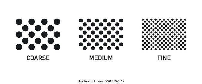 Coffee grain grind size. Ground coffee beans. Fine, medium, coarse grinding degree icons. Vector illustration isolated on white background.
