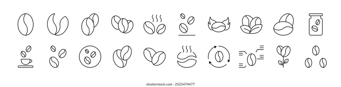 Coffee Grain Line Icon Set. Editable Stroke. Minimalistic Linear Pictogram for Design of Cards, Apps, Banners, Posts