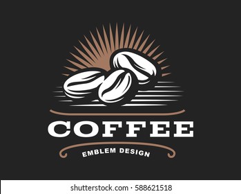 Coffee grain logo - vector illustration, emblem design on black background