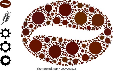 Coffee grain mosaic icon. Vector mosaic formed from scattered covid items. Covid-2019 mosaic coffee grain icon and other icons. Coffee grain mosaic for epidemic templates.