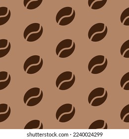 Coffee grain, seamless pattern, vector. Coffee beans on a dark beige background.